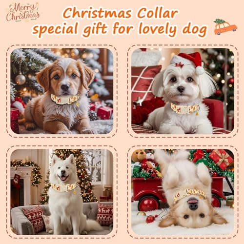 Astdogio Small Christmas Dog Collar, Adjustable Dog Collars with Gingerbread & Red Bow Pattern, Cute Dog Christmas Collars Winter Puppy Collar,Holiday Collar for Girl Boy Dogs-M - Thumbnail 2