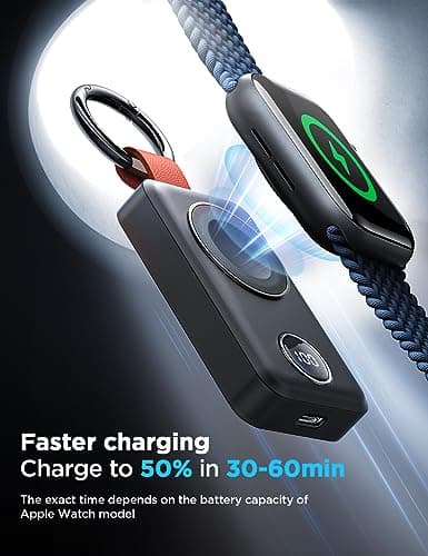 JOYROOM Portable 2000mAh Wireless Charger Compatible for Apple Watch Series 11/10/9/8/7/6/5/4/3/2/1/SE/UItra 3/UItra 2/Ultra, Compact Magnetic iWatch Charger Keychain Style Travel Essentials (Black) - Thumbnail 3