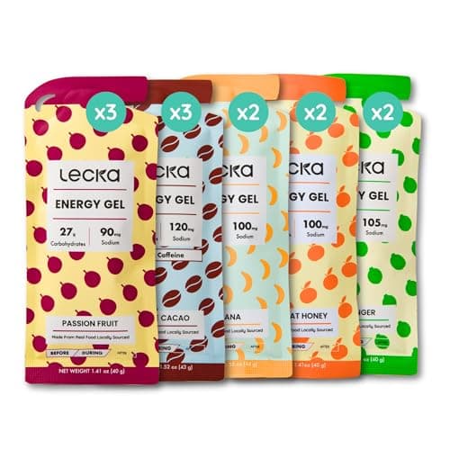 Lecka Natural Energy Gels (12 Pack) – Maltodextrin-Free Running Fuel for Sensitive Stomachs – 27g Carbs from Real Fruit & Basil Seeds – High-Electrolyte Marathon & Ultra (Variety Pack - All Flavors) - Image 1