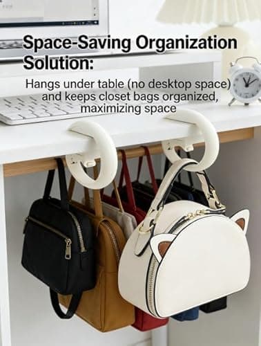 DegoCython Bag Hook, Punch-Free & Anti-Slip, 3.35x4.33inch (8.5x11cm) Large Size, Versatile for Table Edges Closet Rods Chair Sides, Durable ABS Plastic - Thumbnail 2