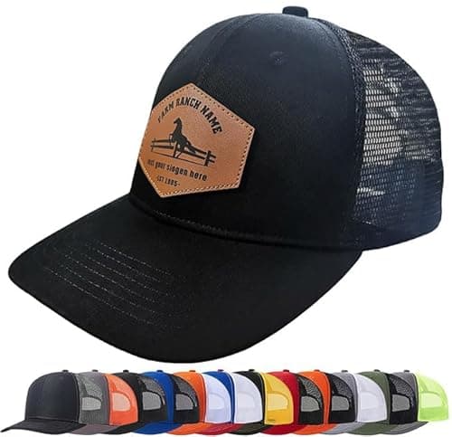 QSANQEN Custom Leather Pattern Trucker Hat Adjustable Personalized Carve Leather Patch Baseball Cap for Men & Women - Thumbnail 3