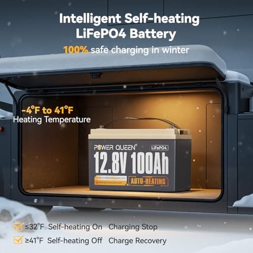 Power Queen 12V 100Ah Self Heating Lithium Battery, Built-in 100A BMS, Low Temp Protection, Charging -4°F/-20°C, LiFePO4 Battery Up to 15000+ Cycles for RV, Off-Grid System, Trolling Motor - Thumbnail 2