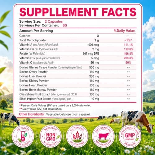 SKLIA Beef Organ Supplement for Women - Beef Liver, Kidney, Heart, Uterus Tissue, Ovary | Supports Women's Overall Energy and Wellness | Grass Fed, Pasture Raised in New Zealand, 120ct,1P - Thumbnail 2