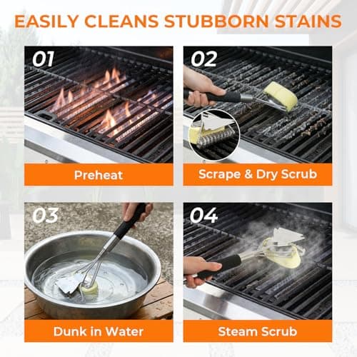 Bristle Free Grill Brush, 3 in 1 Steam Cleaner Brush with Extra Replacement Head, Heavy Duty BBQ Grill Brush for Outdoor Grill - Thumbnail 6