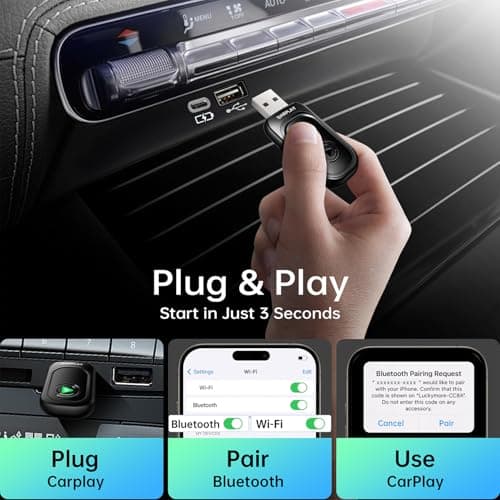 Aupelvno Wireless CarPlay Adapter for Apple iPhone, Convert Wired to Wireless CarPlay, 2025 Upgrade Mini Plug & Play No Latency CarPlay Dongle for iOS 10+ & Cars from 2019+ Dark Black - Thumbnail 3