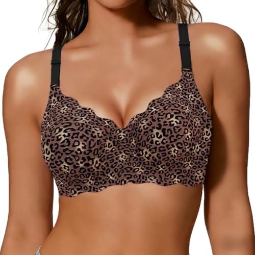 COCOMARTS Jelly Bras for Women No Underwire Scalloped Push Up Wireless Bralettes Seamless Soft Comfort Everyday Tshirt Bra Black Leopard 4X-Large - Image 1