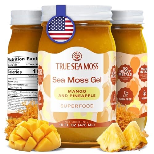 TrueSeaMoss Sea Moss Gel – Made in USA – Wildcrafted Seamoss, Fruits & Jarred Vegetables – Mango/Pineapple, Pack of 1 (Labels may Vary)
