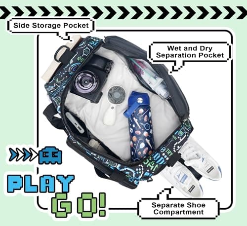 WOOMADA Travel Duffle, Weekend Bag with Wet Pocket & Trolley Sleeve, Gym Dance Bag With Shoe Compartment(Game) - Thumbnail 3