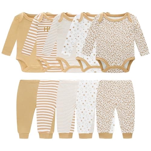MEYSAHO Baby Newborn Layette 10-Piece Set Cotton Bodysuits Long Sleeves Pants Sets Baby Boys Girls Toddler Unisex Baby Gift Sets Stars for 0 3 Months - Image 1