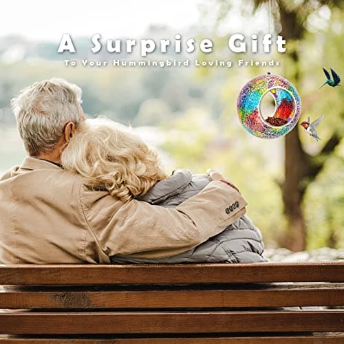 VCUTEKA Bird Feeder Mosaic Fly Through Bird Feeders for Outside Hanging with Round Shape Glass Container to Attract More Wild Birds for Garden, Yard, Backyard, Deck and Porch Decor, Purple 7-Inch - Thumbnail 6