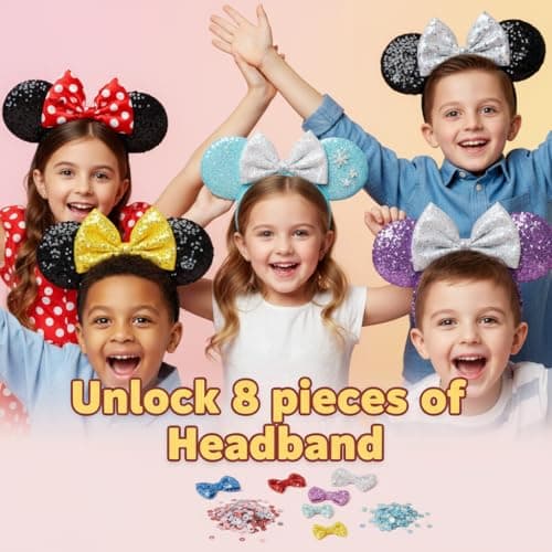 Eylola DIY Mouse Ears Headbands, Sequin Mouse Ears for Women Girls Boys, Shiny Bow Headband for Cosplay Costume Party Decorations Hair Accessories - Thumbnail 4