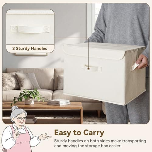 GRANNY SAYS Closet Storage Bins, Decorative Storage Boxes with Lids, Clothes Organizing Bins, Lidded Baskets for Toys, Clothing, Extra Large, Ivory White&Khaki, 2-Pack - Thumbnail 4