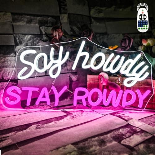 VVYXX Say Howdy Stay Rowdy Neon Sign Wall Decor Dimmable Neon Light for Man Cave Pub Beer Bar Bedroom Recreation Room Gift - Image 1