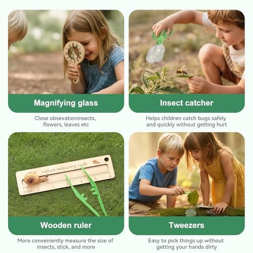 Bug Catcher Kit for Kids, Bug Catching Kit with Bug Box, Learning Cards & Observation Board, Outdoor Toys Scavenger Hunt Play Set, Adventure Set for Backyard & Camping Fun Gift for Girls Boys - Thumbnail 6