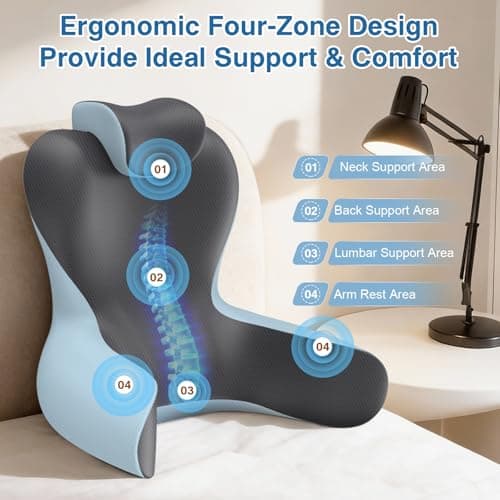Reading Pillow for Sitting in Bed,22" H Back Support Pillow for Sitting up,Back Rest & Lumbar Support Pillows with Arms, Bed Rest Chair Cushion,Chaise Lounges Reclining,Gaming,Work,Resting(Grey&Blue) - Thumbnail 3