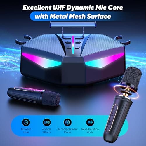 RayangSound Karaoke Machine, Real 35W Portable Speaker,8H Long Time, 2 Rechargeable Wireless Microphones,LED,Karaoke Machine for Adults & Kids,BT/FM/USB/TF/AUX,for Home Party/Outdoors(CHJ161-Black) - Thumbnail 5