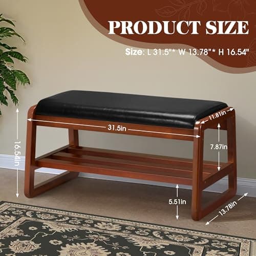 HABUTWAY Solid Wood Shoe Rack, Entryway Shoe Bench with Cushion, 2 Tier Shoes Organizer for Entryway, Hallway, Living Room-(Black,31.5"-M) - Thumbnail 2