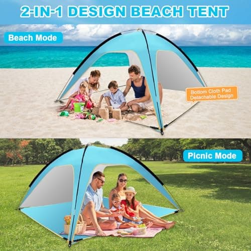 MAMA EVE Beach Tent Sun Shelter, 3-5 Person Pop Up Beach Tent, Easy Setup UPF 50+ UV Protection Portable Lightweight Waterproof Family Beach Cabana Sun Shade Shelter,Outdoor Shade for Sand, Camping - Thumbnail 3