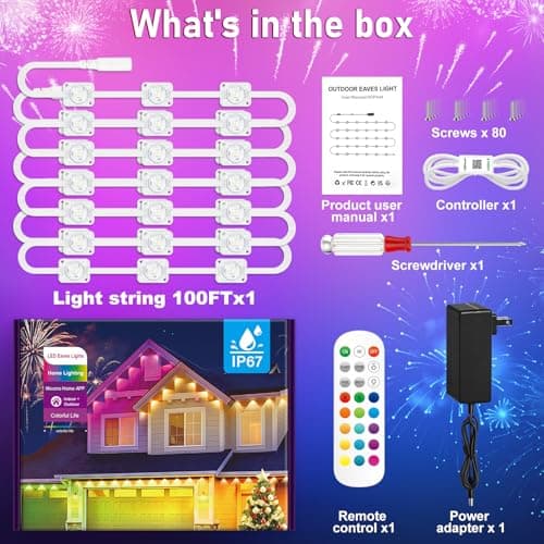 MUCCCUTE Permanent Outdoor Lights for Holidays Easter 100ft RGB House Light w/App & Remote Control Smart Rainbow LED IP67 Waterproof for New Year Christmas Roof Eaves Garden Décor All Year Around - Thumbnail 6