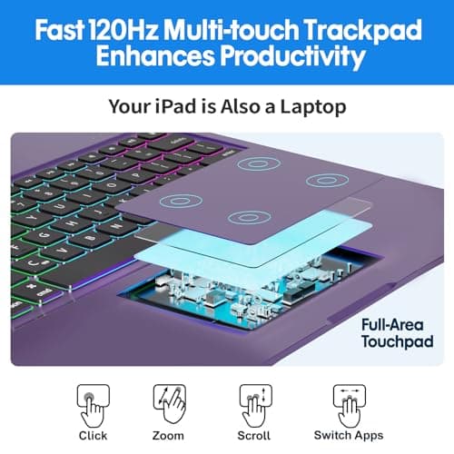 BABG Keyboard Case for iPad Air 13 inch(M3/M2)&iPad Pro 13(M5/M4),iPad Pro 12.9(6th/5th /4th/3rd Gen) Case with Keyboard,360° Rotatable,Toupad,Backlits,Pencil Charging-Midnight Purple - Thumbnail 5