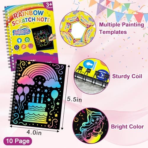 HXDOGSP Scratch Art for Kids: 24 Pack Rainbow Scratch Paper Party Favors - Art Crafts Notebook Suitable for Birthday Gifts/School Crafts Kit/Classroom Prizes for Girls and Boys Aged 4-12 - Thumbnail 3
