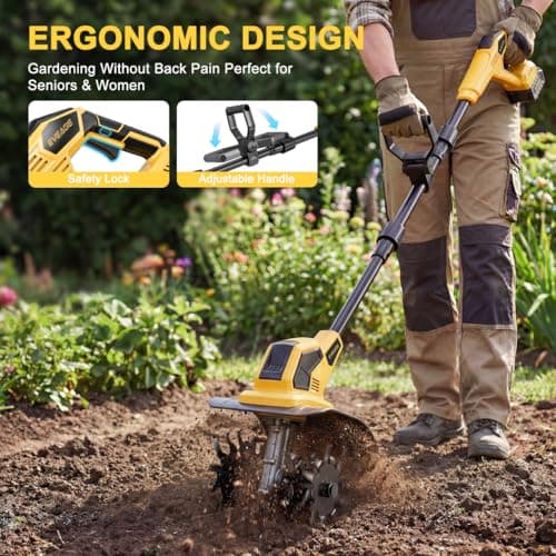 21V Cordless Tiller Cultivator, 2x4.0Ah Battery Powered Electric Garden Tiller, 360RPM Rototiller with 48 Steel Tines, 9.7" Width & 7" Depth, Lightweight Soil Tiller for Gardening - Thumbnail 6