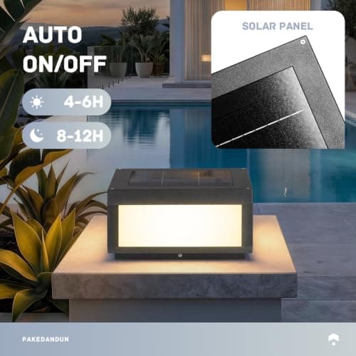 PAKEDANDUN Solar Pillar Lights 12X12, Waterproof Post Light Outdoor, Modern Column Lighting Dusk to Dawn with E26 Bulb, 3000K Large Solar Lantern Lamps for Fence Posts Columns Patio Garden Decoration - Thumbnail 3