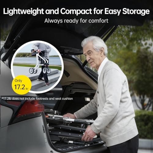 PilotMobi 2-in-1 Walker and Transport Wheelchair Combo, Lightweight Foldable Mobility Rollator Chair for Seniors, Pre-Assembled 17 lbs Travel Chair with 8" All-Terrain Wheels, Support 300 lbs - Thumbnail 3
