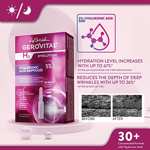 GEROVITAL EVOLUTION Hyaluronic Acid Serum for Face - Moisturizer, Regenerating, Hydrating, Anti-Wrinkle, Anti-Aging with SOD for Fine Lines and Increased Skin Elasticity, 10 Vials x 2ml - Thumbnail 4