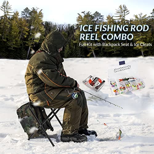QualyQualy Ice Fishing Rod Reel Combo Complete Set Ice Fishing Gear with Backpack Seat Ice Cleats Ice Fishing Jigs Line Full Ice Fishing Kit - Thumbnail 5