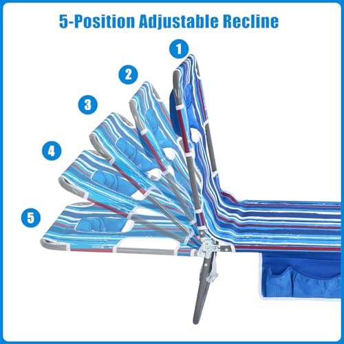 daystar SunnyFeel Beach Lounge Chair, Backpack Reclining Beach Chairs Lay Flat, Face Down Tanning Chair, Folding Camping Chairs Portable Camp Cot with Backpack Straps for Outdoor/Picnic/Lawn - Thumbnail 6