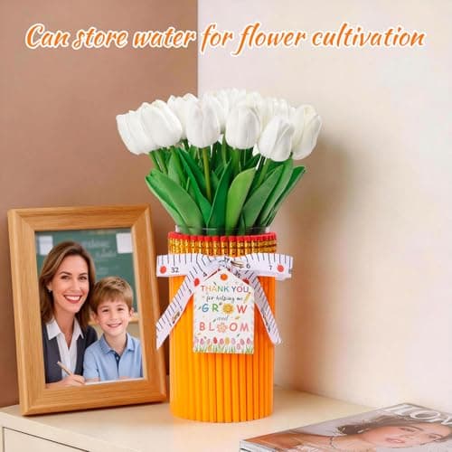 dzbGift Teacher Appreciation Gifts-Pencil-Shaped Flower Vase,Gift Card Holder,Pencil Holder,Teacher vase Gift for Back to School,First of School centerpieces,School Office Decor - Thumbnail 3