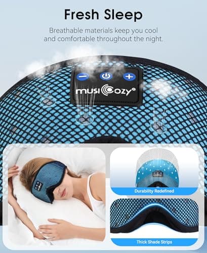 MUSICOZY Sleep Headphones Breathable Sleep Mask Bluetooth 5.4 Wireless Earphones Mask Sleeping Eyemask for Side Sleepers for Women Men Travel Meditation Gift (Mesh Blue) - Thumbnail 2