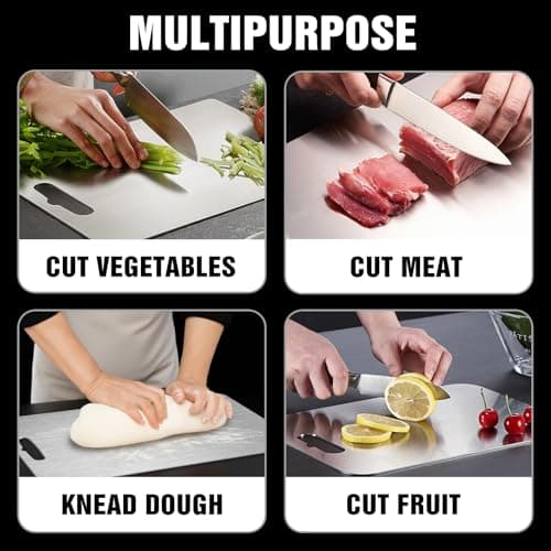 Titanium Cutting Board for Kitchen - 100% Pure Titanium Cutting Boards Non Toxic - 2025 New Upgrade Double Sided Metal Chopping Boards for Meat, Vegetables, Fruits, Dishwasher Safe (12" x 9", 1-Pack) - Thumbnail 4