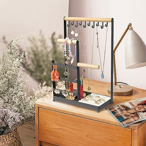 coobest Jewelry Organizer, Jewelry Holder Organizer w/36 Earring Organizer and 10 Necklace Holder, Velvet Ring Holder & Jewelry Dish,Jewelry Display Stand for Room Decor, Mother‘s Day Gifts for Mom - Thumbnail 4