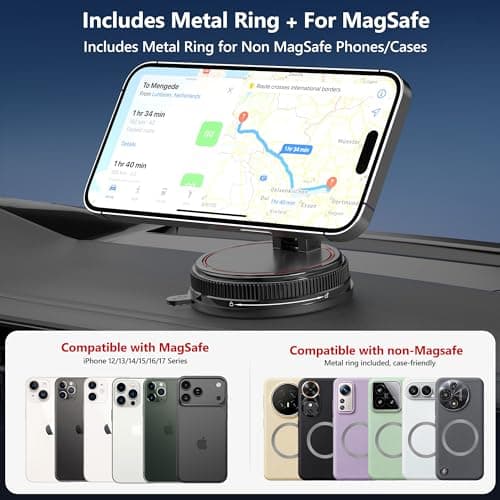 NotiXas Car Phone Holder Mount, 108LBS Vacuum Suction for MagSafe Car Mount, 3000gf Magnetic 360° Adjustable Carbon Fiber Phone Holders for Your Car for iPhone 17 Pro Ma/17/16/15/14/13/12, Desk & Gym - Thumbnail 6