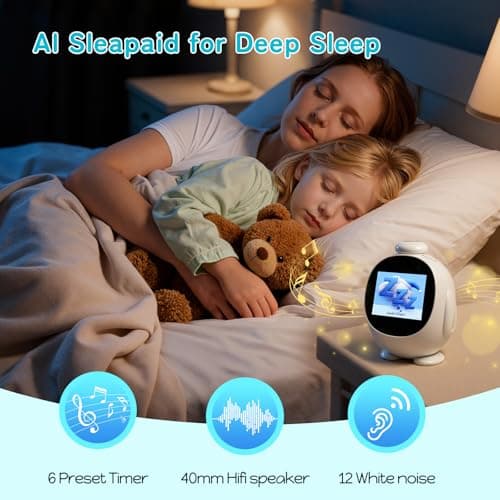 JAHUYU Smart Alarm Clock for Kids with AI Voice & Time Management, Sleep Trainer with 12 White Noise Sounds, Ok to Wake Night Light, Toddler Clock for Bedroom, Fun Educational Children Gift - Thumbnail 5