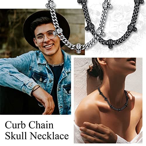 Bestyle Black Skull Choker Necklace 9mm Thick Heavy Thorns Iron Chain Necklace Unisex Hip-hop Harajuku Punk Gothic Cuban Chain Necklace for Men Women 16 inch - Thumbnail 4
