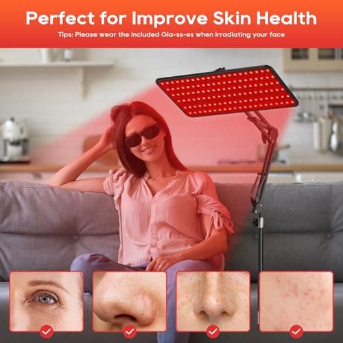 BEICHEN Red Light Therapy for Body and Face, 120 LED 660nm 850nm 940nm Infrared Redlight-Therapy Lamp Device with Glasses，Large Panel and Stable Stand at Home, Idea Gift for Women Mom - Thumbnail 3