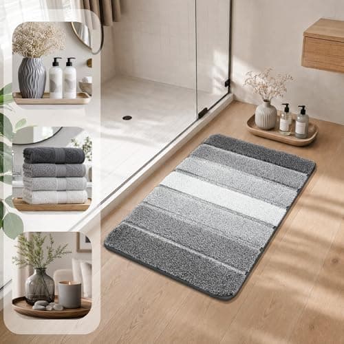 COSY HOMEER Bathroom Rugs 36"x24", Ultra Soft Absorbent Bath Mat with Non-Slip TPR Backing, Machine Washable Shaggy Rug for Bathroom Floor, Grey - Thumbnail 3