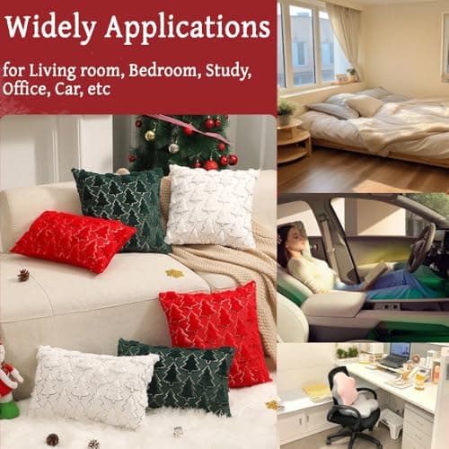 Psythuor 2Pack Christmas Decorative Pillow Covers 20x20 Inch, 3D Xmas Tree Soft Fluffy Plush Sequin Winter Holiday Decor Pillow Cover with Zipper for Couch Bed Sofa Living Room, Green - Thumbnail 6