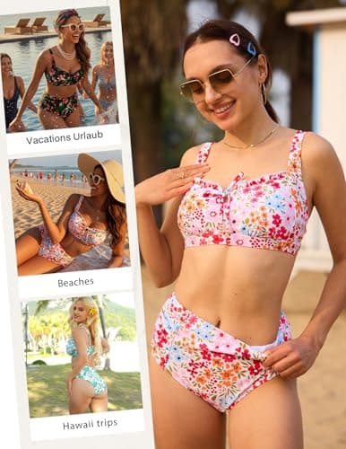 Hanna Nikole Bathing Suit for Women Tummy Control, Swimsuits High Cut, Tie Front Bikinis Cut Out - Thumbnail 2