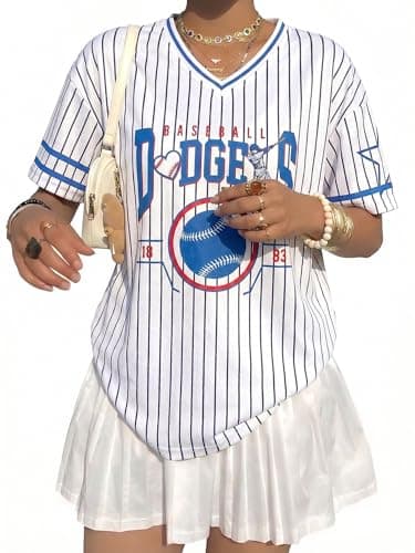Baseball Jersey Shirts for Women - Baseball Mom T-Shirts Funny Game Day Fan Clothes Tops White -Stripes