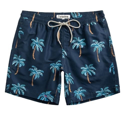 Turnshine Mens Swim Trunks 7" Quick Dry Bathing Suits with Mesh Lining Printed Board Shorts Swimwear Blue Small Palm Large - Image 1