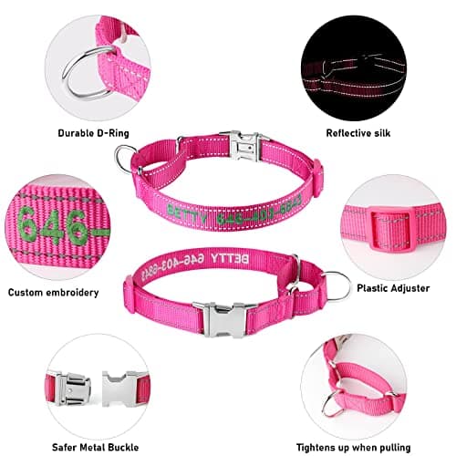 Personalized Martingale Dog Collar-Reflective Martingale Collars with Buckle, Custom Training Martingale Dog Collars Embroidered with Name and Phone Number for Small Medium Large Dogs - Thumbnail 3