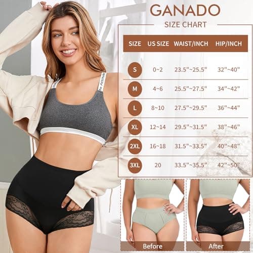 Ganado Tummy Control Shapewear for Women High Waisted Shaping Underwear Seamless Stomach Body Shaper Girdle Panties (#5 Black+black(Mid Waisted), XX-Large) - Thumbnail 6