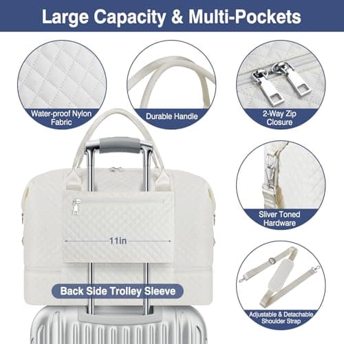 Weekender Bag for Women Travel Duffel Bag - Carry On Overnight Bag with Shoe Compartment Large Nylon Duffle Tote Bag 21.5" with Toiletry Bag for Traveling Business Weekend Trip 3Pcs Set - Thumbnail 5