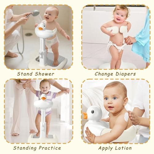 Gakfawd Baby Shower Stand with Anti-slip Base, Adjustable Child Stand for Shower Infant Bath Support Stand Bath Stand for Toddlers 6-36 Months (Grey) - Thumbnail 6
