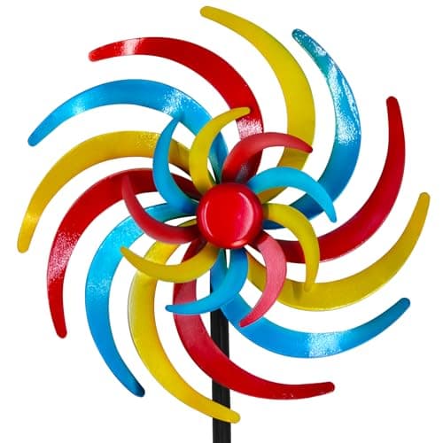 CBAXEAXM Colorful Kinetic Wind Spinner for Outdoor 13" W Metal Windmill Wind Sculptures with 5 Prong Stake, Easy to Rotate Metal Yard Art for Garden Patio Lawn Backyard Decor