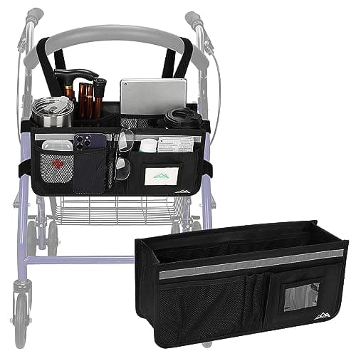 Rollator Basket, supregear Rollator Walker Bag w/Cup Holder, Foldable Rolling Walker Waterproof Storage Pouch with Big Capacity & Never Tipping Over, Easy to Use Rollator Accessories for Seniors